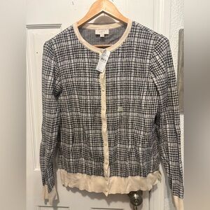 LOFT Houndstooth Black and Cream Cardigan